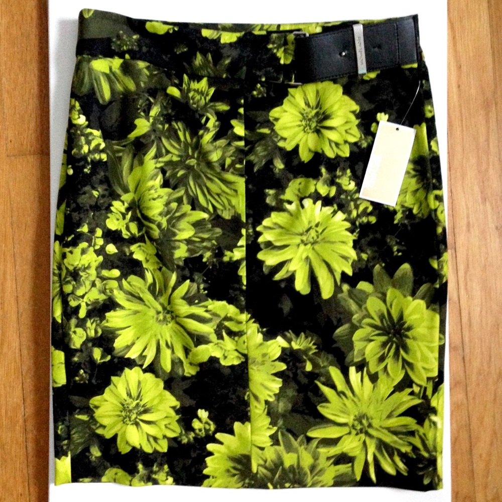 Michael Kors Neon Green and Black Pencil Skirt